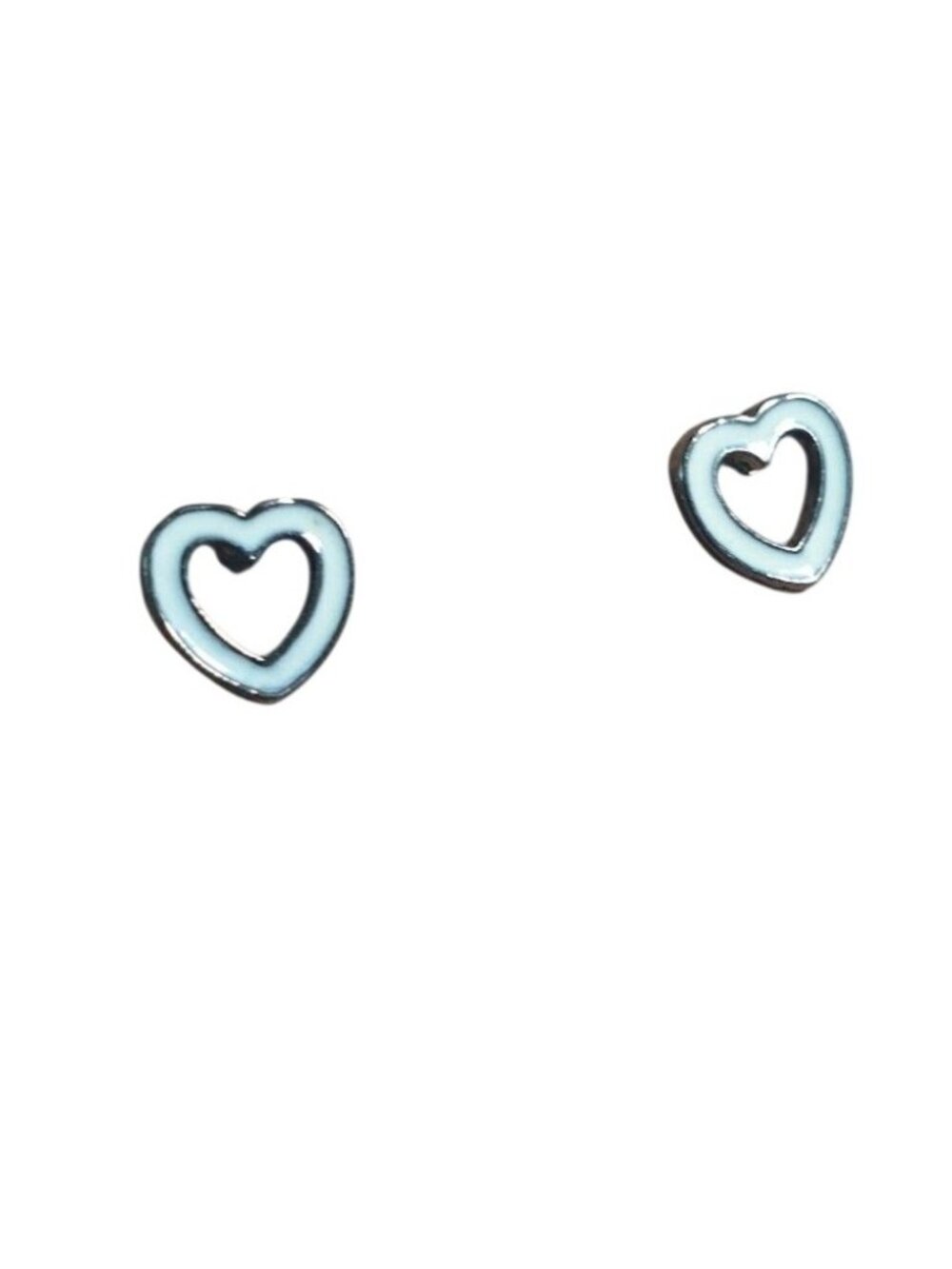 Heart Shaped Hollow Stud Earrings Open White Silver Post Jewelry Cute Accessory